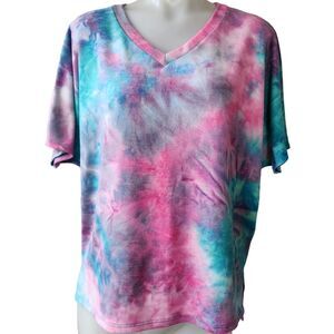 HAPTICS Holly Harper Tie Dye Pink V-neck Size Small pull over Knit Soft Sweater